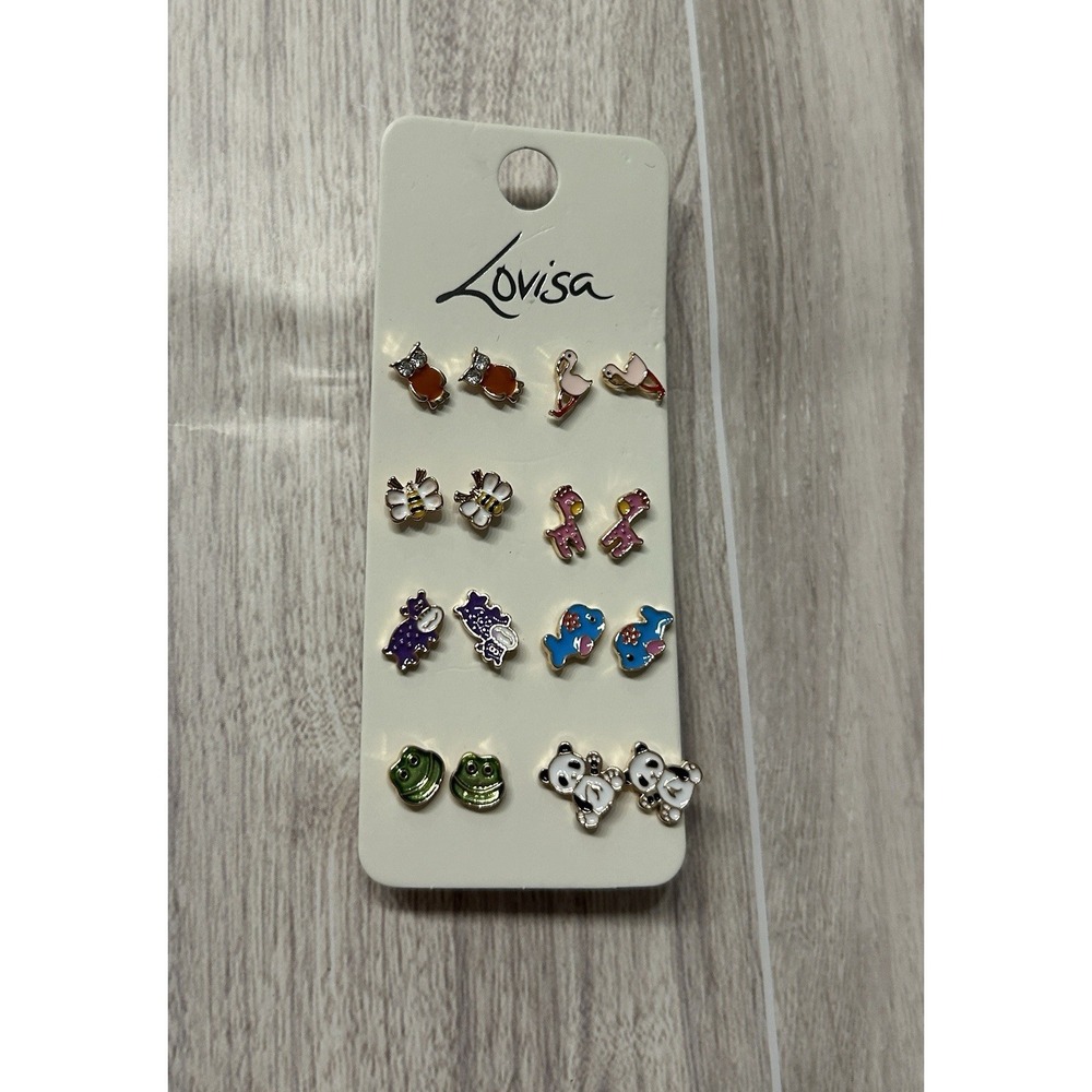 Lovisa Multi Pair Animal Stud Earrings Set Cute Enamel Gold Tone New With Tags